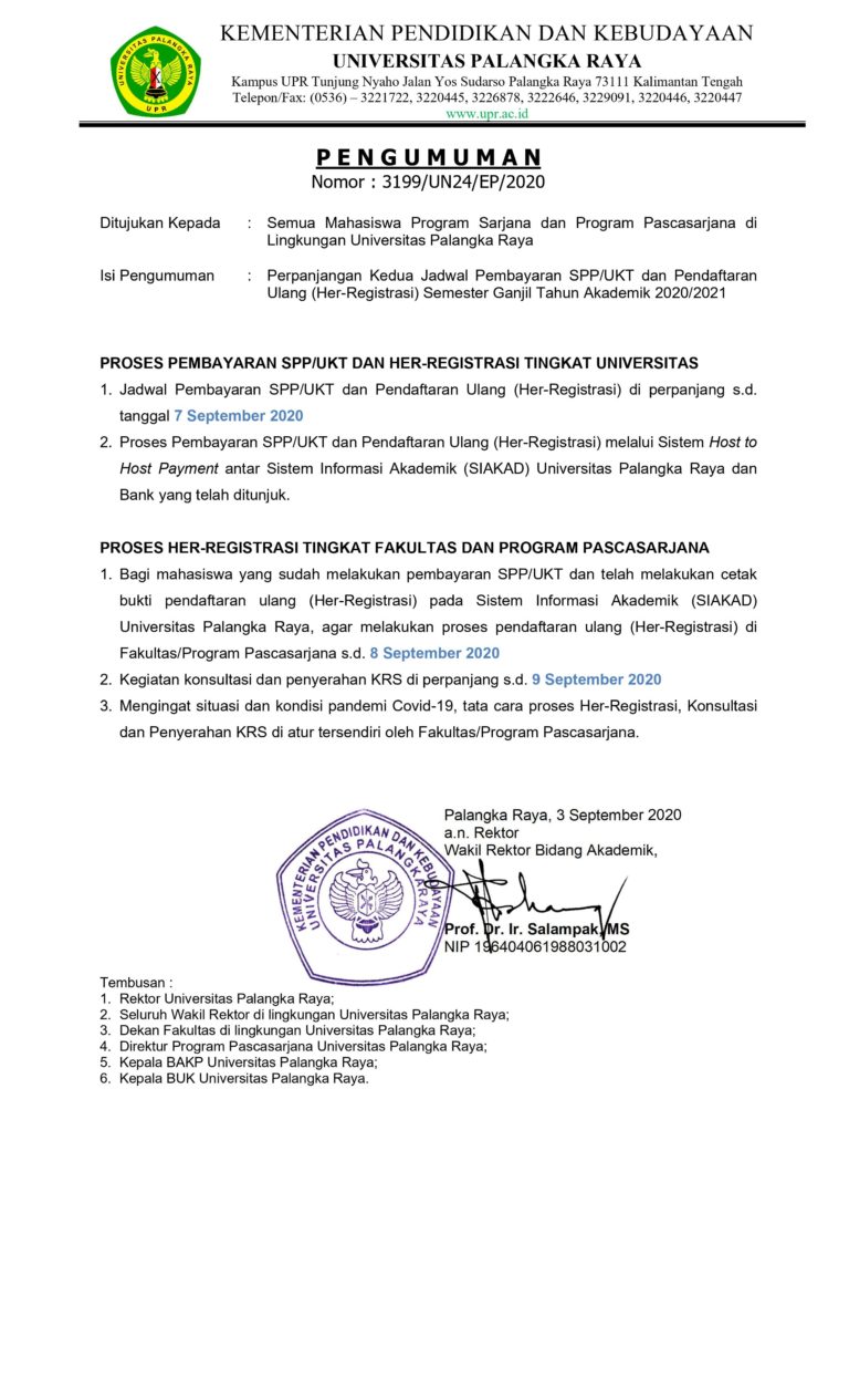 PENGUMUMAN Perpanjangan Kedua Jadwal Pembayaran SPP UKT Dan Her